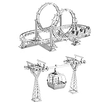 2pcs MoTu 3D Metal Puzzle Roller Coaster + Cable Car Model Kits F31104-05 DIY 3D Laser Cut Jigsaw Toys