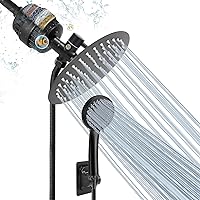 NearMoon Filtered Shower Head, High Pressure 8″Round Rain Shower Head and 5 settings Handheld Shower Filter Combo with Self-adhesive Holder/1.5M Hose -1 Replaceable Filter Cartridge (Matte Black)
