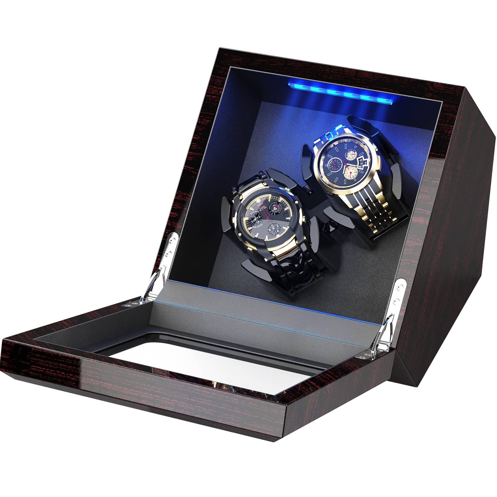 INCLAKE High End Double Watch Winder for Rolex with Super Quiet Motor, Blue LED Light & Flexible Watch Pillows, Watch Winders for Automatic Watches with AC Adapter or Battery Powered