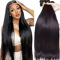 Human Hair Bundles Straight Hair 4 Bundles 28 30 32 34 Inch Brazilian Hair Extension Weave 100% Unprocessed Natural Black Bundles