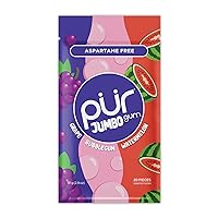 PUR Jumbo Gum | Aspartame Free Chewing Gum | 100% Xylitol | Natural Bubblegum, Grape, Watermelon Flavor, 20 Pieces (Pack of 1)