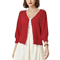 Belle Poque Women's Open Front Cropped Bolero Shrug 3/4 Sleeve Hollowed-Out Knit Cardigan