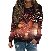Valentines Day Costume,Long Sleeve Shirts for Women Lightweight Plus Crewneck Loose Valentine's Day Print Loose Tops