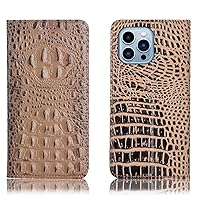 Crocodile Pattern Flip Phone Case, Compatible with Apple iPhone 13 Pro (2021) 6.1 Inch Stent Function Leather Folio Cover with Card Slot,Brown