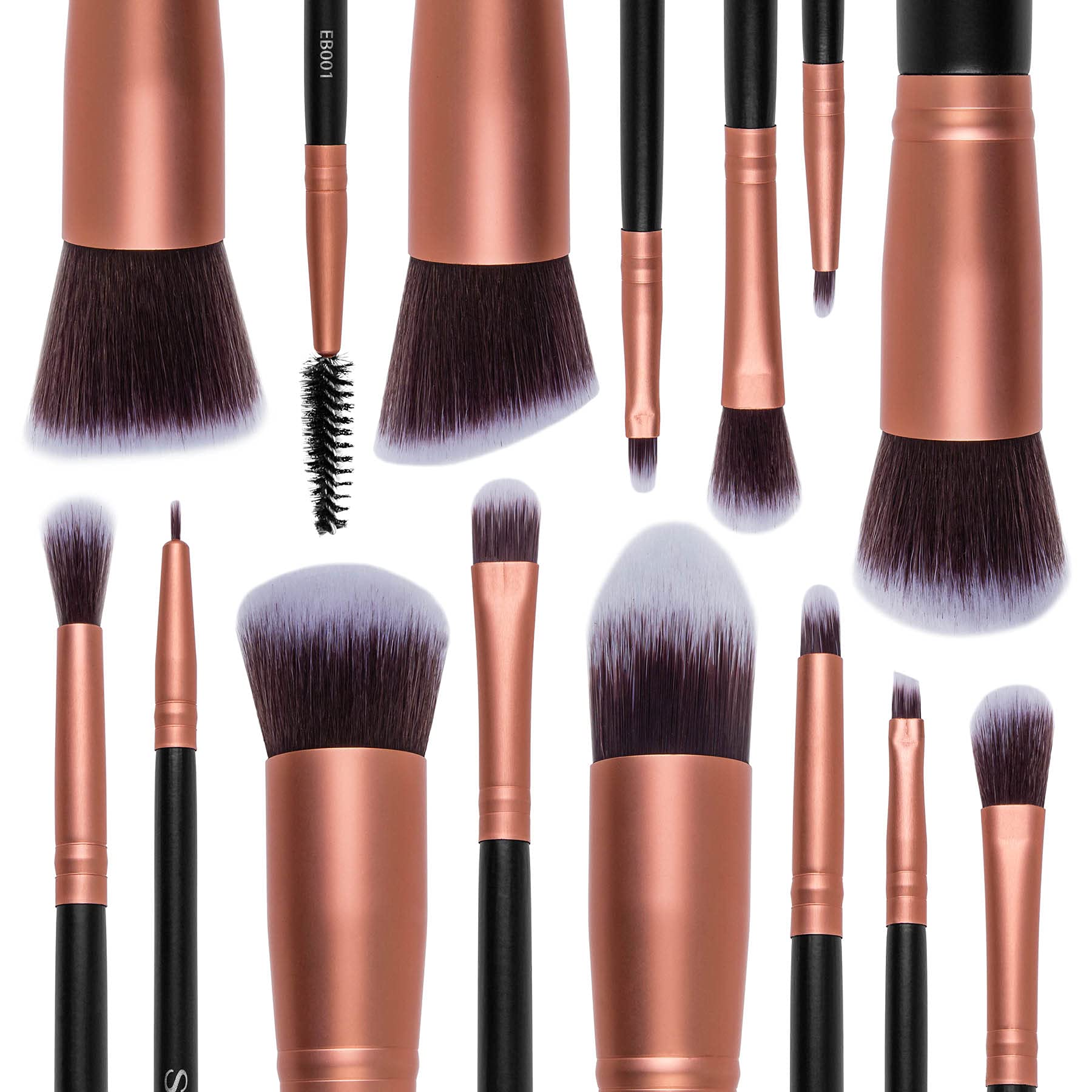 SHANY Rose All Day 14-Piece Brush Set – Elite Cosmetics Brush Collection - Complete Kabuki Makeup Brush Set in Rose Gold - 14 PCS