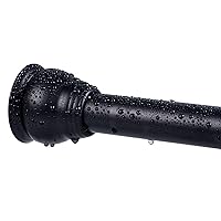 Spring Tension Curtain Rod 27-43 Inch, Never Rust and Non-Slip Shower Curtain Rods with Brushed Metal Round Finial, Black