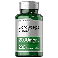 Cordyceps Mushroom Capsules 2000mg | 200 Count | CS-4 Strain Cordyceps Sinesis | Non-GMO Herbal Supplement | by Horbaach