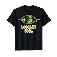 Green Dinosaur Emerging From Zipper Funny Dino Print T-Shirt