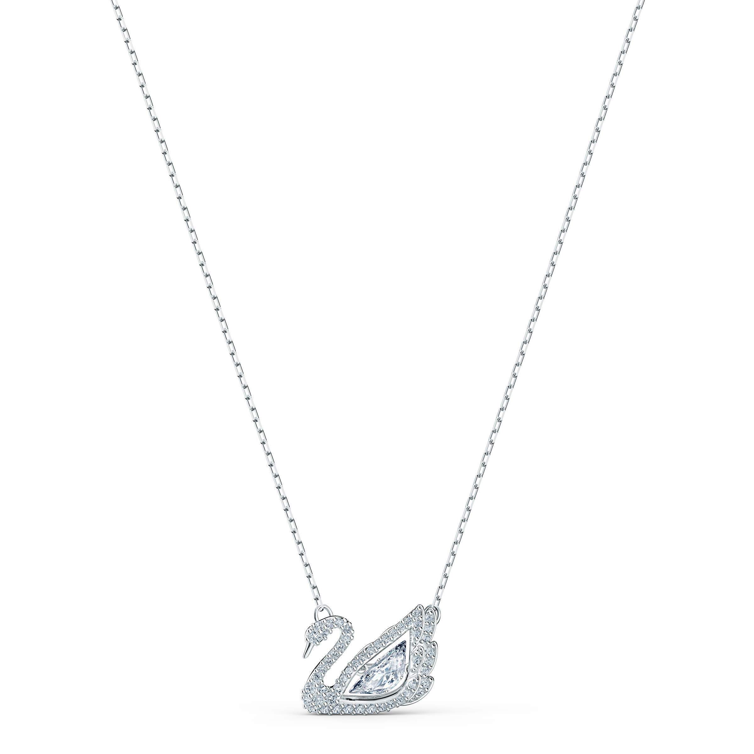 SWAROVSKI Dancing Swan Necklace Jewelry Collection, Rhodium Finish, Blue Crystals, Clear Crystals