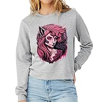 Werewolf Art Pullover Sweatshirt - She-wolf Women's Sweatshirt - Cartoon Wolf Sweatshirt