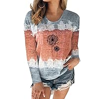 Womens Long Sleeve Tops Dressy Casual Lace Neck Womens Casual Fashion Round Neck Tie Dye Printing Long Sleeve