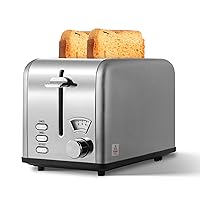 YSSOA Stainless Steel Toaster 2 Slice with Extra Wide Slot & Removable Crumb Tray, 5 Shade Settings and Bagel/Defrost/Cancel Functions, Compact Oven, for Various Bread & Waffle, Retro Silver