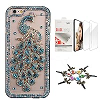 STENES Bling Case Compatible with iPhone 12 Pro Max Case - Stylish - 3D Handmade [Sparkle Series] Peacock Design Cover with Screen Protector [2 Pack] - Green