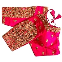 Women's Party Wear Bollywood Phantom Silk with Flower Embroidery Sleeves Cut Work Readymade Saree Blouse Padded