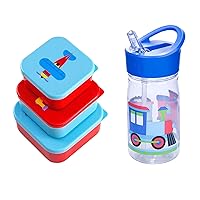 Wildkin 16 Oz Reusable Water Bottle and Nested Snack Containers Bundle for Organize and On-the-Go Refreshments (Trains, Planes & Trucks)