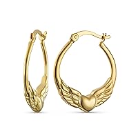 BFF Love Lightweight Sparkling Diamond-Cut Angel Wings Heart Celtic Claddagh Hoop Earrings For Women Teen Gold Plated .925 Sterling Silver Diameter .5-1 Inch