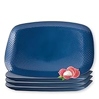 Steelite Porcelain Embossed Dinner Platters, Folio Alpha Ceram Buffet Rectangular Plates, Stoneware Dishware Serving Trays, Salad, Entrees, Commercial Foodservice Restaurants,14.5x9.5, Blue, 4 Pcs