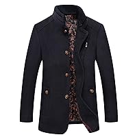 Men Wool Trench Coat Winter Slim Fit Pea Coat Trench Coats Notched Collar Single Breasted Warm Overcoat Classic Peacoat
