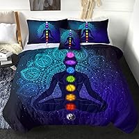 Sleepwish Chakra Color Flowers Zen Spiritual Comforter Set and Pillow Shams Chakra Meditation Bedding 4 Piece Spiritual Mandala Bed Set Purple Blue and Teal (Twin)