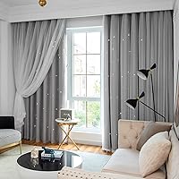 Star Curtains Blackout Curtains for Bedroom Double Layer Curtains Kids Curtains Cute Curtains Kids Blackout Curtains, Curtains 108 Inches Long 1 Panel, Grey Curtains, 52 X 108 Inches