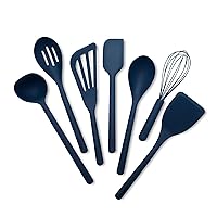 GreenPan Silicone 7 Piece Cooking Utensil Set, Ladle, Turners, Spatula, Spoons, Whisk, Flexible Nonstick Kitchen Tools Rigid Steel Core, Heat-Resistant, Anti-Slip Handle BPA-Free Dishwasher Safe, Blue