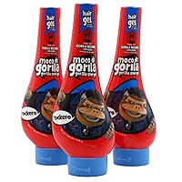 Moco de Gorila, Explosive Rocker Hair Styling Gel, Long-Lasting Hold, Reactivatable with water, 3-Pack of 11.92 Oz Each, 3 Squeezable Bottles.