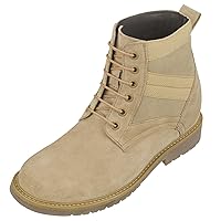 CALTO Men's Invisible Height Increasing Elevator Shoes - Desert Sand Suede Lace-up High-top Military Boots - 3.2 Inches Taller - S9012