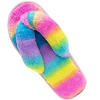 Women's Fuzzy Memory Foam Flip Flop Slippers Soft Comfy Open Toe Slip On Spa Thong Flat Sandals Ladies House Home Furry Sandal Slides Indoor Outdoor