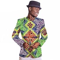 African Men Shirt Ankara Print Shirts Dashiki Tops Blouse Floral Button Slim Fit Wax Batik