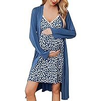 Ekouaer Womens Maternity Nursing Gown and Robe Set Labor Delivery Nuring Nightgowns for Hospital Breastfeeding Robes