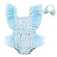 Viworld Baby Girls Summer Clothes Romper Newborn Outfit Print Sleeveless Backless Cotton Linen Bodysuit Splicing Gauze Skirt