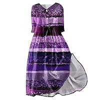Women's 3/4 Sleeve Spring and Summer Casual Fashion Cocktail Dresses V-Neck Gradient Printed Long Dresses
