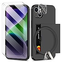 SAMONPOW for iPhone 14 Case with Screen Protector & Camera Cover & Lanyard 7-in-1 Full Body Hybrid iPhone 14 Case Wallet Card Holder Shockproof Protective Phone Case for iPhone 14 - Black