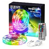 DAYBETTER (2rd Gen) SMD 5050 Remote Control Led Strip Lights 50ft Color Changing with 44Keys Remote Controller and 12V Power Supply for Bedroom