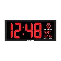 AcuRite Large Digital LED Oversized Wall Clock with Date and Temperature, Perfect for Home or Office (75127M), 14.5-Inch, Red