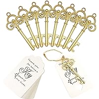 WODEGIFT 100 PCS Key Bottle Openers,Rustic Wedding Favors,Gifts,Decorations or Souvenirs for guests Bulk,Bridal Shower Party Favors with Card Tag and Chains (Gold)