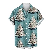 Christmas Shirt for Men Short Sleeve Button Down Santa Claus Printed Novelty T-Shirt Holiday Funny Christmas Shirts