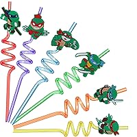 26PCS Turtle Birthday Party Supplies，Turtles Party Favors Drinking Straws With 24 Pcs Reusable Straws and 2 Pcs Straw Brushes，The Best Ninja Turtles Birthday Party Supplies for Boys and Girls
