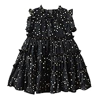 Vintage Dark Dress Toddler Girls Sleeveless Star Sequin Tulle Ruffles Princess Dress Dance Party Coral and Girls