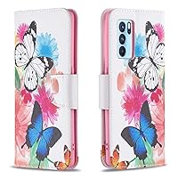 Wallet Case Compatible with Oppo Reno6 Pro 5G, PU Leather Flip Phone Cover with Card Slots Kickstand for Reno6 Pro 5G (Two Butterfly)