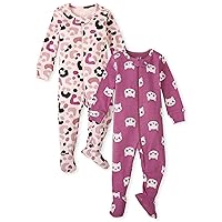 The Children's Place Baby Girls' and Toddler Long Sleeve Zip Up Footie Pajama 2 Pack