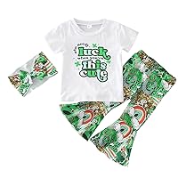 Kids Baby Girls St. Patric.k's Day Clothes Set Letter Print Short Sleeve T Shirt Tops Headband Outfits