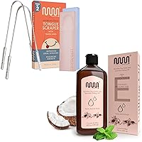Tongue Scraper for Adults with Travel Cases (2 Pack) and Oil Pulling with Mint and Cocunut 10OZ