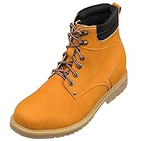 CALTO Men's Invisible Height Increasing Elevator Shoes - Leather Lace-up Round-Toe Work Boots - 3.2 Inches Taller