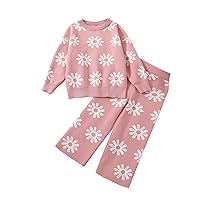 Eadrioss Toddler Baby Girl Fall Outfit Knit Flower Print Sweater Shirt Pullover Top High Waist Long Pant Fall Winter Clothes