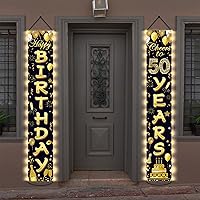 50th Birthday Party Banner Lighted Decorations for Women Men 50 Year Old Lighted Door Banners Black Gold Cheers to 50 Years Birthday Party Supplies Porch Sign with LED Light for Outside Lighted Decor