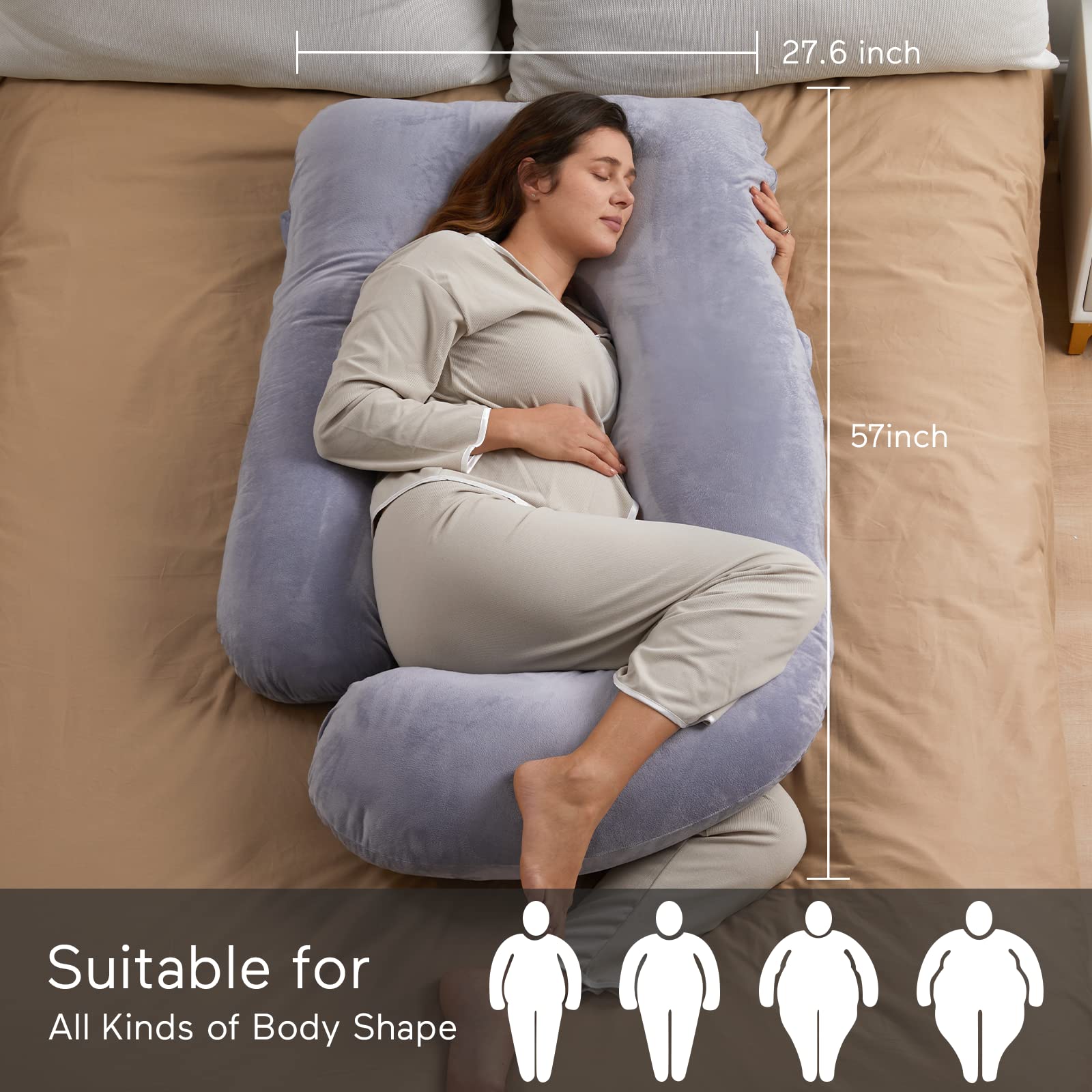 Momcozy Pregnancy Pillows, U Shaped Full Body Maternity Pillow with Removable Cover, 57 Inch Pregnancy Pillows for Sleeping, Grey