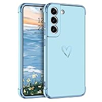 GUAGUA Compatible with Samsung Galaxy S21 FE 5G Case 6.4 Inch, Phone Case for Samsung S21 FE Slim Soft TPU Plating Cover with Love Heart for Women Girls Men Electroplated Shockproof Protective, Blue