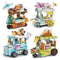City Street View Building Bricks Set, 4 Packs Food Cart Building Block Toy for Girls, Compatible with Lego Building Block Sets Best Gifts for Kids 716PCS