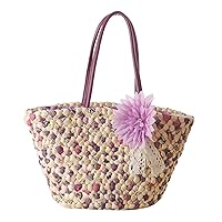 Women Bohemian Flower Straw Summer Vacation Fashion Hand Shoulder Beach Bag